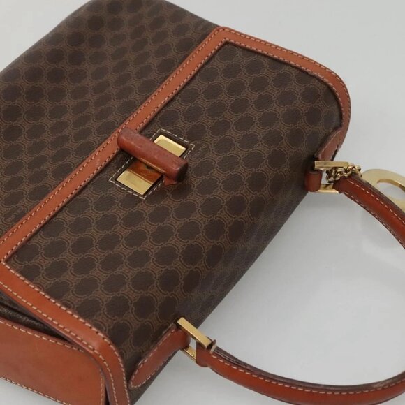 CELINE Macadam Canvas Hand Bag PVC Leather Brown Gold - Picture 6 of 15